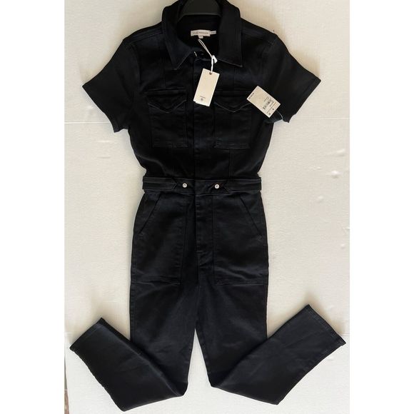 Good American GMJS731B Woman Sz 1/Small Fit For Success Black 099 Denim Jumpsuit - Picture 1 of 9